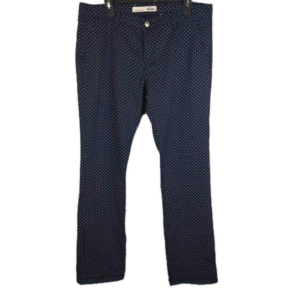 Rustic Dime Navy White Polka Dot Chino Slim Fit 36" W 30"L Cotton Preppy Classic